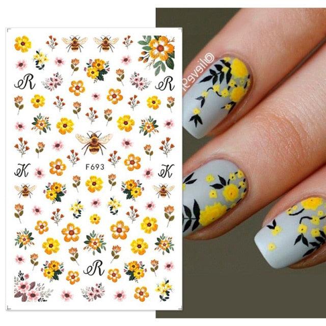 Flowers Leaves Line 3D Nail Stickers Autumn Winter Fall Leaf Design Transfer Sliders Abstract Waves Nail Art Decals Manicures  Decal Self-Adhesive 3D Wave Design Decoration for Women Girls Tape Nail Art Stickers Decal Decoration Stevvex
