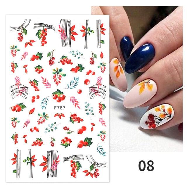 Flowers Leaves Line 3D Nail Stickers Autumn Winter Fall Leaf Design Transfer Sliders Abstract Waves Nail Art Decals Manicures  Decal Self-Adhesive 3D Wave Design Decoration for Women Girls Tape Nail Art Stickers Decal Decoration Stevvex