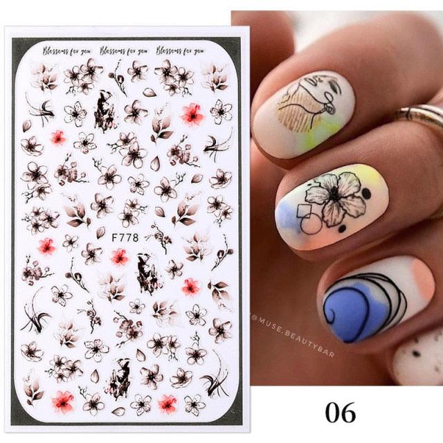 Flowers Leaves Line 3D Nail Stickers Autumn Winter Fall Leaf Design Transfer Sliders Abstract Waves Nail Art Decals Manicures  Decal Self-Adhesive 3D Wave Design Decoration for Women Girls Tape Nail Art Stickers Decal Decoration Stevvex
