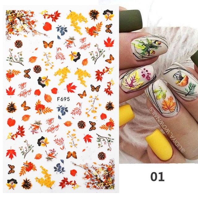 Flowers Leaves Line 3D Nail Stickers Autumn Winter Fall Leaf Design Transfer Sliders Abstract Waves Nail Art Decals Manicures  Decal Self-Adhesive 3D Wave Design Decoration for Women Girls Tape Nail Art Stickers Decal Decoration Stevvex