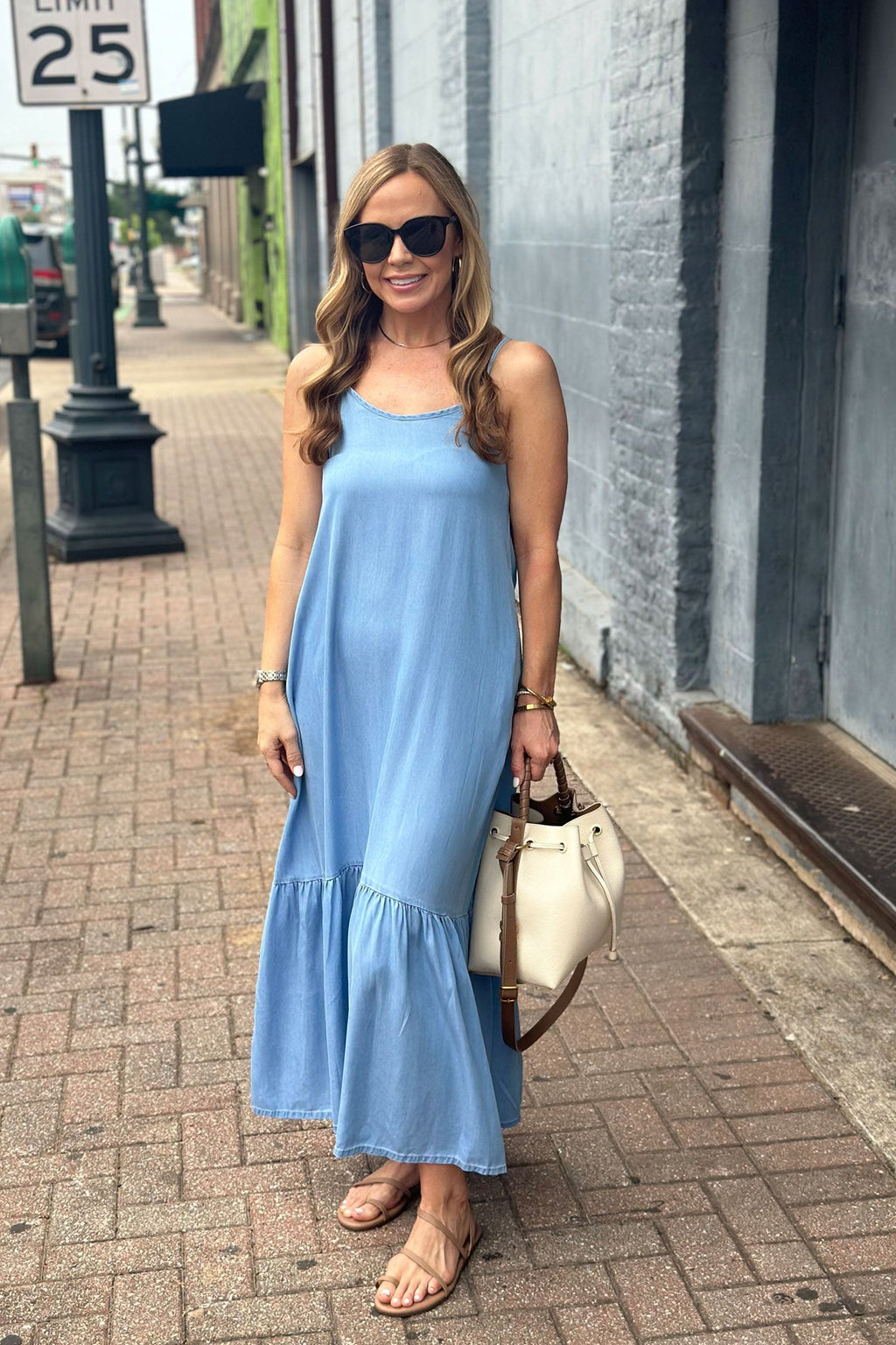 Flowy Maxi Dress in Blue Denim Purplish Diva