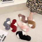 Fluffy Slippers Women Cozy Faux Fur Cross Indoor Floor Slides Flat Soft Furry Shoes Fluffy Furry Fur Slippers Flip Flop Open Toe Cozy House Memory Foam Sandals Slides Soft Flat Comfy Slippers Stevvex