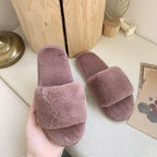 Fluffy Slippers Women Cozy Faux Fur Cross Indoor Floor Slides Flat Soft Furry Shoes Fluffy Furry Fur Slippers Flip Flop Open Toe Cozy House Memory Foam Sandals Slides Soft Flat Comfy Slippers Stevvex