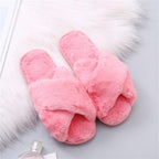 Fluffy Slippers Women Cozy Faux Fur Cross Indoor Floor Slides Flat Soft Furry Shoes Fluffy Furry Fur Slippers Flip Flop Open Toe Cozy House Memory Foam Sandals Slides Soft Flat Comfy Slippers Stevvex