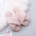 Fluffy Slippers Women Cozy Faux Fur Cross Indoor Floor Slides Flat Soft Furry Shoes Fluffy Furry Fur Slippers Flip Flop Open Toe Cozy House Memory Foam Sandals Slides Soft Flat Comfy Slippers Stevvex