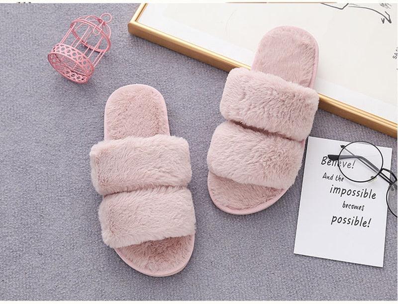 Fluffy Slippers Women Cozy Faux Fur Cross Indoor Floor Slides Flat Soft Furry Shoes Fluffy Furry Fur Slippers Flip Flop Open Toe Cozy House Memory Foam Sandals Slides Soft Flat Comfy Slippers Stevvex