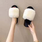 Fluffy Slippers Women Cozy Faux Fur Cross Indoor Floor Slides Flat Soft Furry Shoes Fluffy Furry Fur Slippers Flip Flop Open Toe Cozy House Memory Foam Sandals Slides Soft Flat Comfy Slippers Stevvex