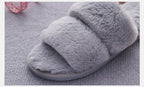 Fluffy Slippers Women Cozy Faux Fur Cross Indoor Floor Slides Flat Soft Furry Shoes Fluffy Furry Fur Slippers Flip Flop Open Toe Cozy House Memory Foam Sandals Slides Soft Flat Comfy Slippers Stevvex