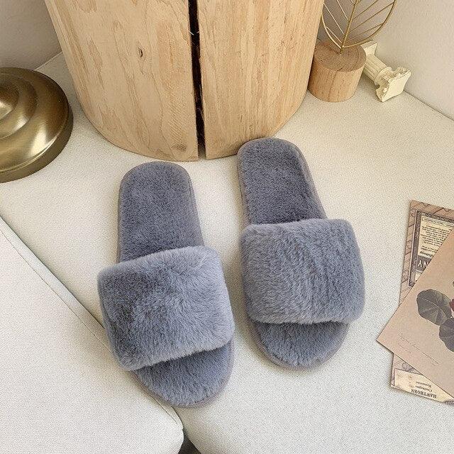 Fluffy Slippers Women Cozy Faux Fur Cross Indoor Floor Slides Flat Soft Furry Shoes Fluffy Furry Fur Slippers Flip Flop Open Toe Cozy House Memory Foam Sandals Slides Soft Flat Comfy Slippers Stevvex