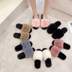 Fluffy Slippers Women Cozy Faux Fur Cross Indoor Floor Slides Flat Soft Furry Shoes Fluffy Furry Fur Slippers Flip Flop Open Toe Cozy House Memory Foam Sandals Slides Soft Flat Comfy Slippers Stevvex