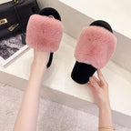 Fluffy Slippers Women Cozy Faux Fur Cross Indoor Floor Slides Flat Soft Furry Shoes Fluffy Furry Fur Slippers Flip Flop Open Toe Cozy House Memory Foam Sandals Slides Soft Flat Comfy Slippers Stevvex