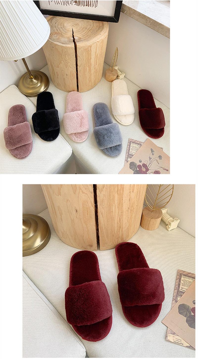 Fluffy Slippers Women Cozy Faux Fur Cross Indoor Floor Slides Flat Soft Furry Shoes Fluffy Furry Fur Slippers Flip Flop Open Toe Cozy House Memory Foam Sandals Slides Soft Flat Comfy Slippers Stevvex