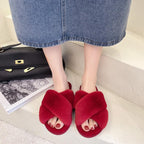 Fluffy Slippers Women Cozy Faux Fur Cross Indoor Floor Slides Flat Soft Furry Shoes Fluffy Furry Fur Slippers Flip Flop Open Toe Cozy House Memory Foam Sandals Slides Soft Flat Comfy Slippers Stevvex
