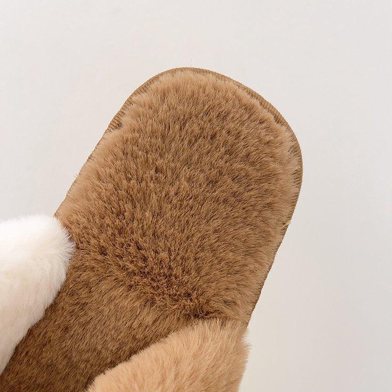 Fluffy Slippers Women Cozy Faux Fur Cross Indoor Floor Slides Flat Soft Furry Shoes Fluffy Furry Fur Slippers Flip Flop Open Toe Cozy House Memory Foam Sandals Slides Soft Flat Comfy Slippers Stevvex