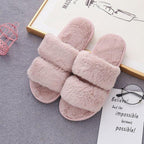 Fluffy Slippers Women Cozy Faux Fur Cross Indoor Floor Slides Flat Soft Furry Shoes Fluffy Furry Fur Slippers Flip Flop Open Toe Cozy House Memory Foam Sandals Slides Soft Flat Comfy Slippers Stevvex