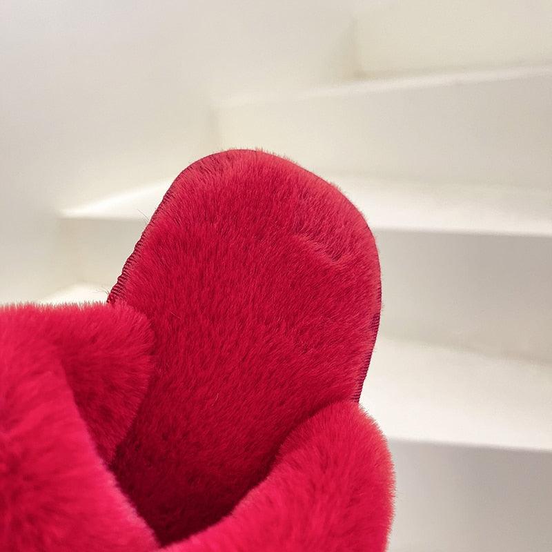 Fluffy Slippers Women Cozy Faux Fur Cross Indoor Floor Slides Flat Soft Furry Shoes Fluffy Furry Fur Slippers Flip Flop Open Toe Cozy House Memory Foam Sandals Slides Soft Flat Comfy Slippers Stevvex