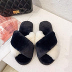 Fluffy Slippers Women Cozy Faux Fur Cross Indoor Floor Slides Flat Soft Furry Shoes Fluffy Furry Fur Slippers Flip Flop Open Toe Cozy House Memory Foam Sandals Slides Soft Flat Comfy Slippers Stevvex