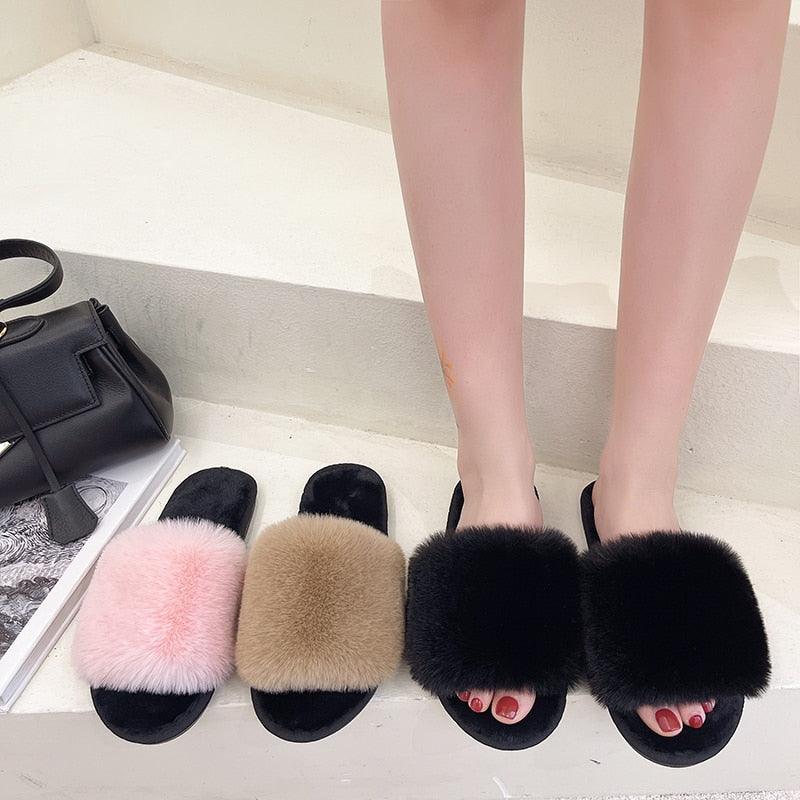 Fluffy Slippers Women Cozy Faux Fur Cross Indoor Floor Slides Flat Soft Furry Shoes Fluffy Furry Fur Slippers Flip Flop Open Toe Cozy House Memory Foam Sandals Slides Soft Flat Comfy Slippers Stevvex