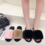 Fluffy Slippers Women Cozy Faux Fur Cross Indoor Floor Slides Flat Soft Furry Shoes Fluffy Furry Fur Slippers Flip Flop Open Toe Cozy House Memory Foam Sandals Slides Soft Flat Comfy Slippers Stevvex