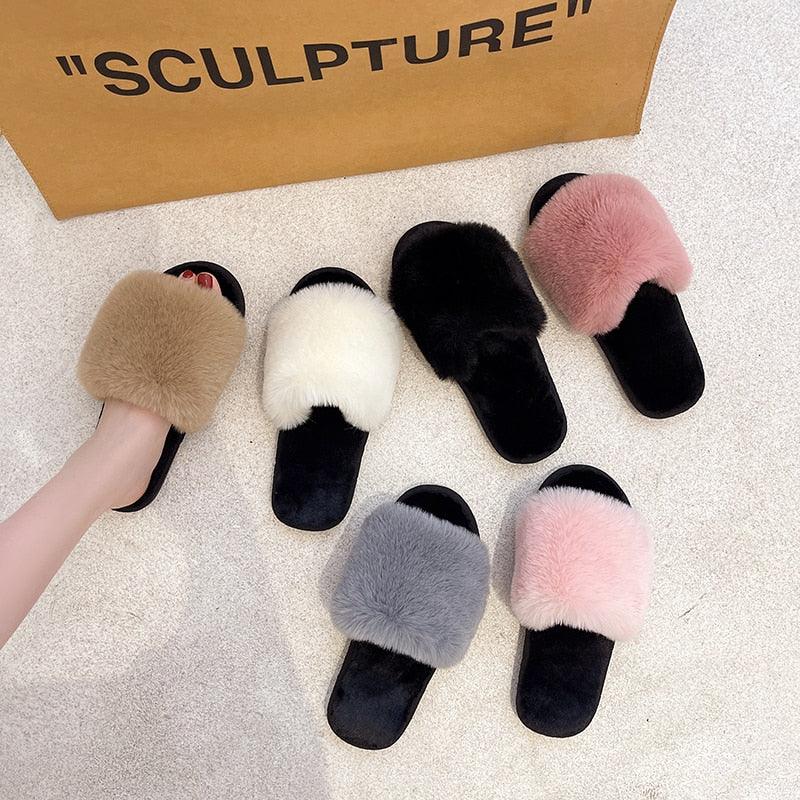 Fluffy Slippers Women Cozy Faux Fur Cross Indoor Floor Slides Flat Soft Furry Shoes Fluffy Furry Fur Slippers Flip Flop Open Toe Cozy House Memory Foam Sandals Slides Soft Flat Comfy Slippers Stevvex