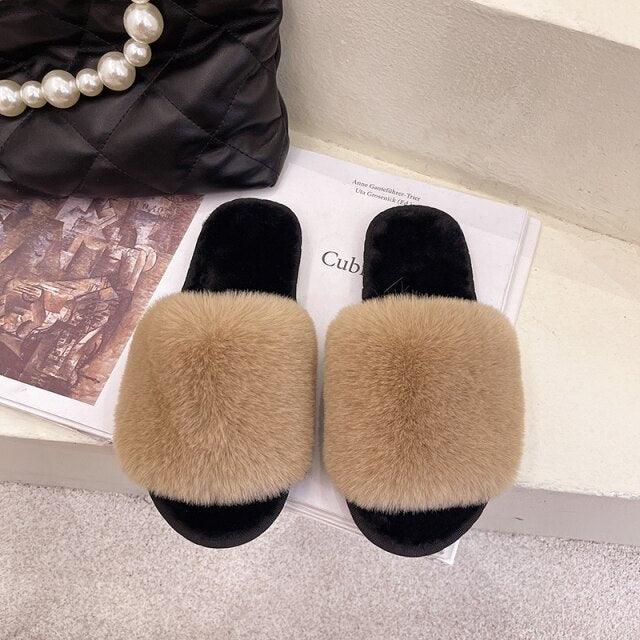 Fluffy Slippers Women Cozy Faux Fur Cross Indoor Floor Slides Flat Soft Furry Shoes Fluffy Furry Fur Slippers Flip Flop Open Toe Cozy House Memory Foam Sandals Slides Soft Flat Comfy Slippers Stevvex