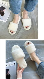 Fluffy Slippers Women Cozy Faux Fur Cross Indoor Floor Slides Flat Soft Furry Shoes Fluffy Furry Fur Slippers Flip Flop Open Toe Cozy House Memory Foam Sandals Slides Soft Flat Comfy Slippers Stevvex