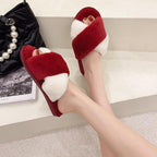 Fluffy Slippers Women Cozy Faux Fur Cross Indoor Floor Slides Flat Soft Furry Shoes Fluffy Furry Fur Slippers Flip Flop Open Toe Cozy House Memory Foam Sandals Slides Soft Flat Comfy Slippers Stevvex