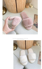 Fluffy Slippers Women Cozy Faux Fur Cross Indoor Floor Slides Flat Soft Furry Shoes Fluffy Furry Fur Slippers Flip Flop Open Toe Cozy House Memory Foam Sandals Slides Soft Flat Comfy Slippers Stevvex