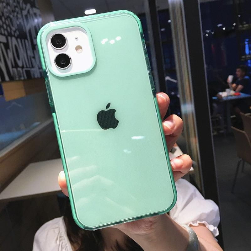 Fluorescent Color Shockproof Phone Case For iPhone 13 Pro Max 12 Mini 11 Transparent Soft Silicone Cover Transparent Case Glow In Dark Phone Case Luxury Square Case Cover For iPhone Stevvex