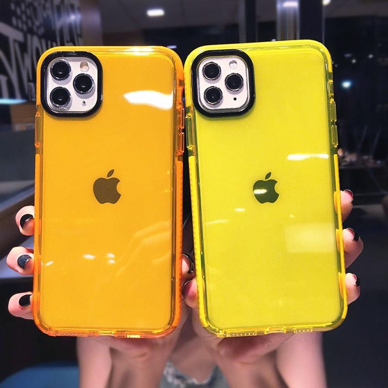 Fluorescent Color Shockproof Phone Case For iPhone 13 Pro Max 12 Mini 11 Transparent Soft Silicone Cover Transparent Case Glow In Dark Phone Case Luxury Square Case Cover For iPhone Stevvex