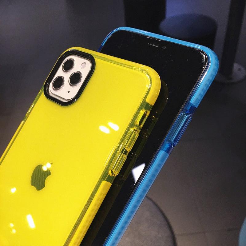 Fluorescent Color Shockproof Phone Case For iPhone 13 Pro Max 12 Mini 11 Transparent Soft Silicone Cover Transparent Case Glow In Dark Phone Case Luxury Square Case Cover For iPhone Stevvex
