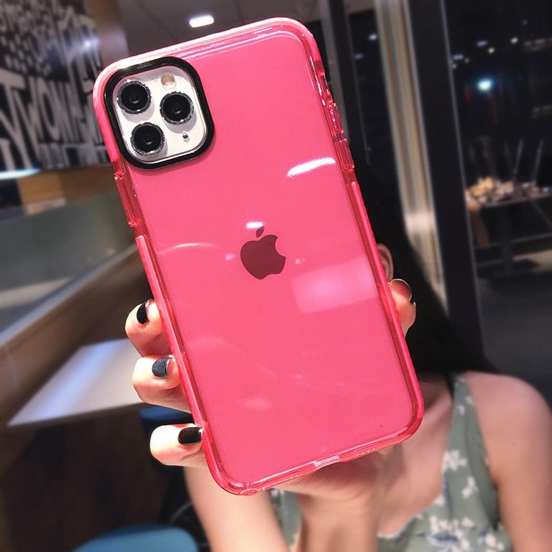 Fluorescent Color Shockproof Phone Case For iPhone 13 Pro Max 12 Mini 11 Transparent Soft Silicone Cover Transparent Case Glow In Dark Phone Case Luxury Square Case Cover For iPhone Stevvex