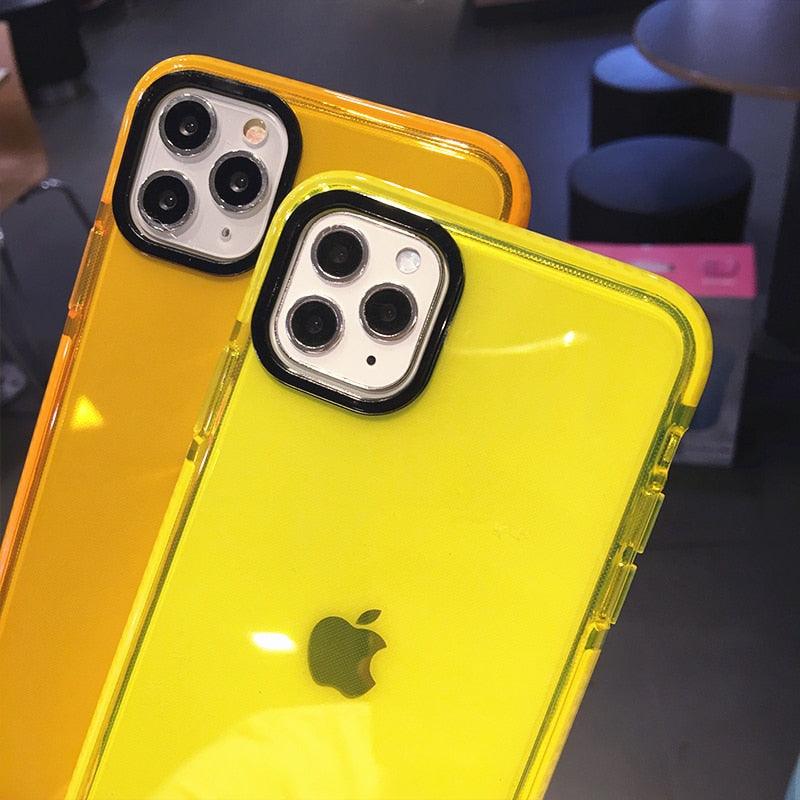 Fluorescent Color Shockproof Phone Case For iPhone 13 Pro Max 12 Mini 11 Transparent Soft Silicone Cover Transparent Case Glow In Dark Phone Case Luxury Square Case Cover For iPhone Stevvex