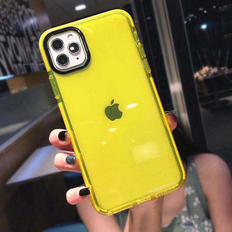 Fluorescent Color Shockproof Phone Case For iPhone 13 Pro Max 12 Mini 11 Transparent Soft Silicone Cover Transparent Case Glow In Dark Phone Case Luxury Square Case Cover For iPhone Stevvex