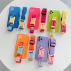 Fluorescent Sports Smartphone Case Bright Color Silicone Simple Soft Protective Cover Mobile Strap Wrist Crossbody Phone Case For iPhone 13 12 11 Pro XR XS Max X 8 7 Plus SE2 Strap Soft Silicon Phone Cover