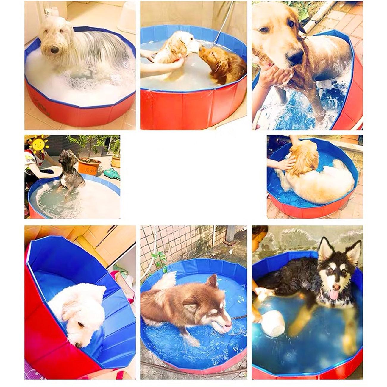 Foldable Pet Dog Cat Swimming Pool PVC Bathing Washing Dog Tub Bed Large Small Dog Swimming House Bed Summer Pool Portable Bathtubs PVC Non-Slip Foldable For small and Medium Dog Stevvex