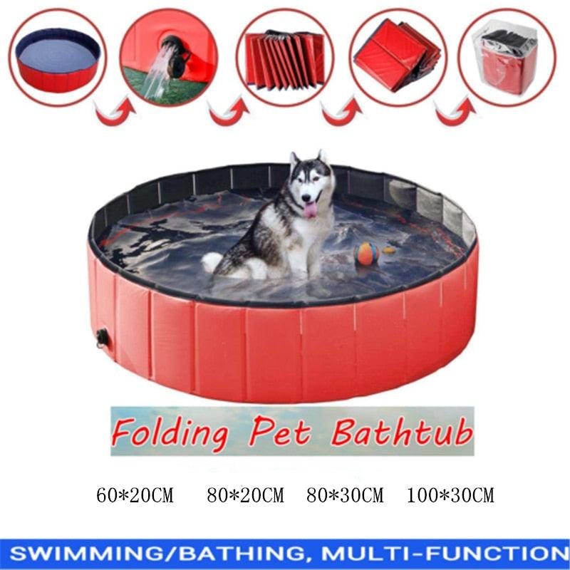 Foldable Pet Dog Cat Swimming Pool PVC Bathing Washing Dog Tub Bed Large Small Dog Swimming House Bed Summer Pool Portable Bathtubs PVC Non-Slip Foldable For small and Medium Dog Stevvex