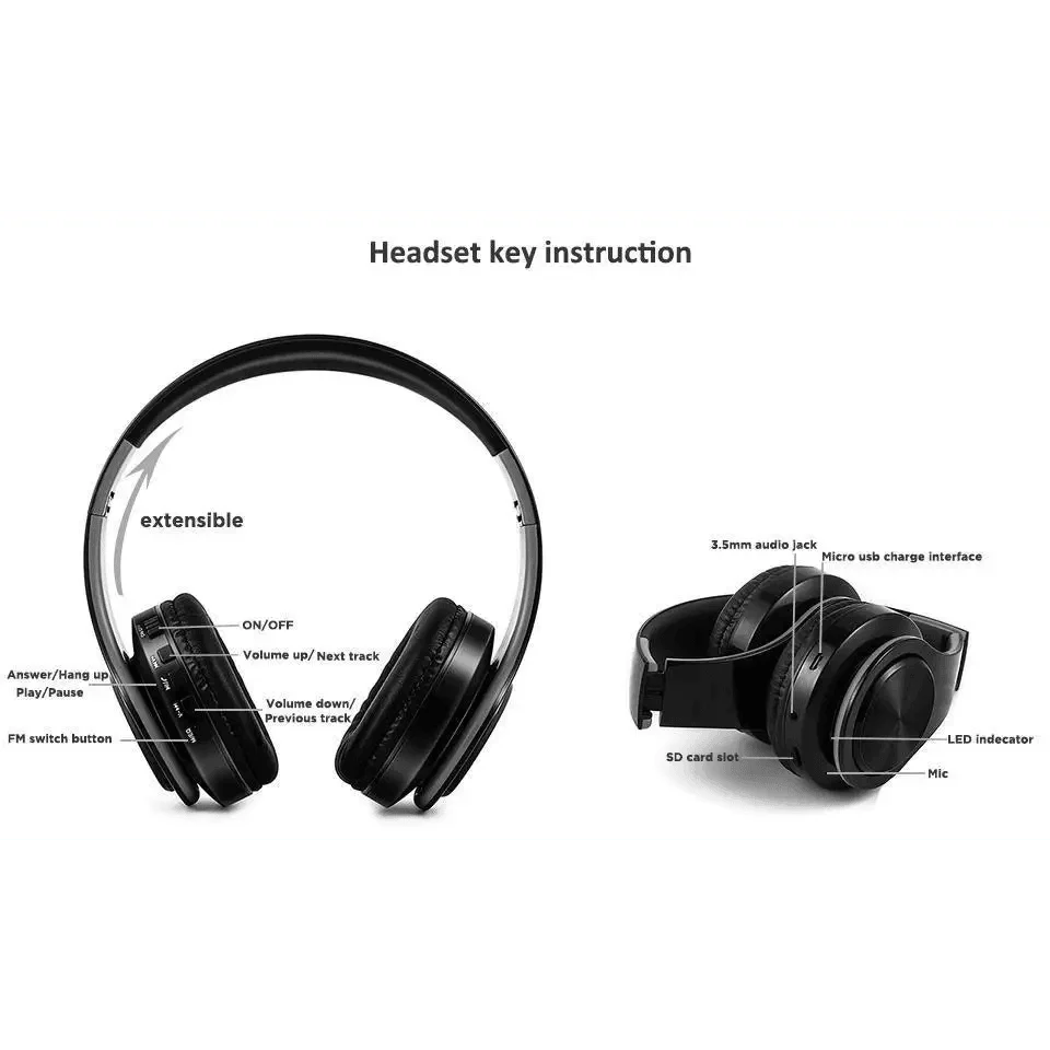 Folding Bluetooth White Blue Wireless Stereo Headphones Headset Mic Support Comfortable Earmuffs Modern Simple Design Stevvex