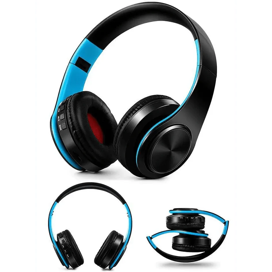 Folding Bluetooth White Blue Wireless Stereo Headphones Headset Mic Support Comfortable Earmuffs Modern Simple Design Stevvex