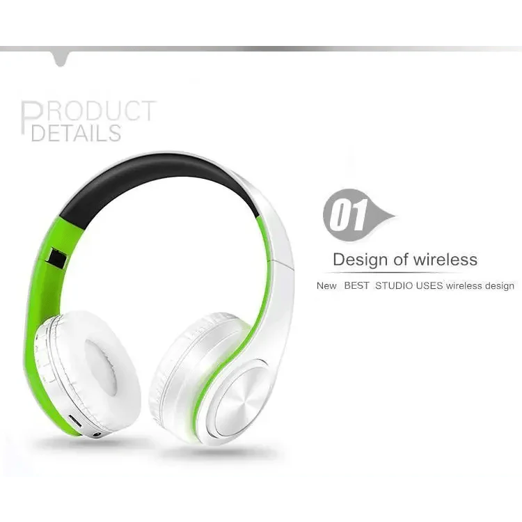 Folding Bluetooth White Blue Wireless Stereo Headphones Headset Mic Support Comfortable Earmuffs Modern Simple Design Stevvex
