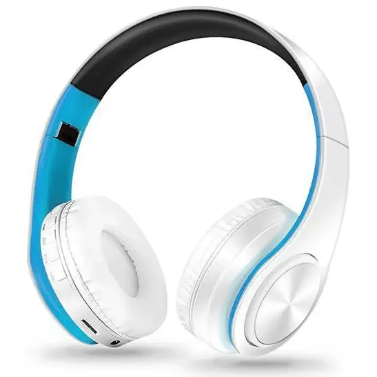 Folding Bluetooth White Blue Wireless Stereo Headphones Headset Mic Support Comfortable Earmuffs Modern Simple Design Stevvex