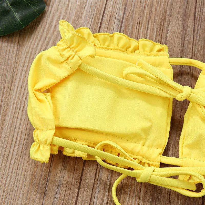 Folds Bikini Women Swimwear Bathing Suit Women's Ruffle Tie Side Bikini Set High Cut Strapless Padded Solid Bathing Suit Bikini Micro Swimsuit Female Push up Two-Piece Suit Summer Stevvex