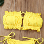 Folds Bikini Women Swimwear Bathing Suit Women's Ruffle Tie Side Bikini Set High Cut Strapless Padded Solid Bathing Suit Bikini Micro Swimsuit Female Push up Two-Piece Suit Summer Stevvex