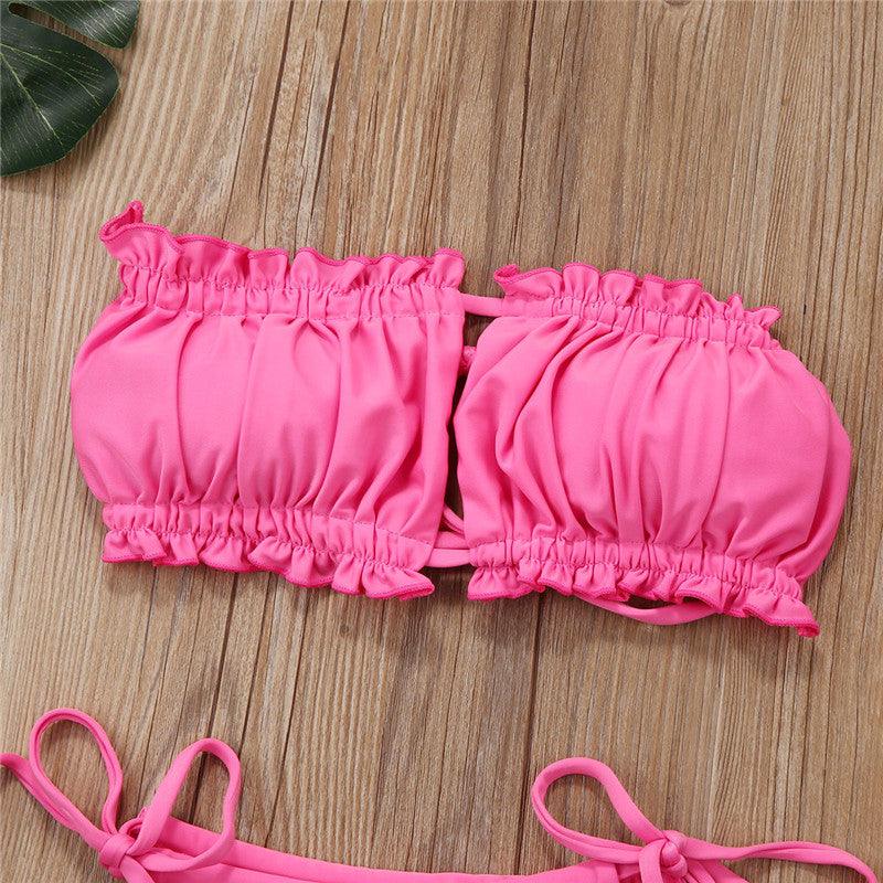 Folds Bikini Women Swimwear Bathing Suit Women's Ruffle Tie Side Bikini Set High Cut Strapless Padded Solid Bathing Suit Bikini Micro Swimsuit Female Push up Two-Piece Suit Summer Stevvex
