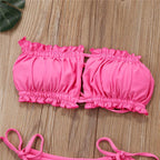 Folds Bikini Women Swimwear Bathing Suit Women's Ruffle Tie Side Bikini Set High Cut Strapless Padded Solid Bathing Suit Bikini Micro Swimsuit Female Push up Two-Piece Suit Summer Stevvex