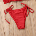 Folds Bikini Women Swimwear Bathing Suit Women's Ruffle Tie Side Bikini Set High Cut Strapless Padded Solid Bathing Suit Bikini Micro Swimsuit Female Push up Two-Piece Suit Summer Stevvex