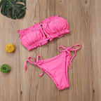 Folds Bikini Women Swimwear Bathing Suit Women's Ruffle Tie Side Bikini Set High Cut Strapless Padded Solid Bathing Suit Bikini Micro Swimsuit Female Push up Two-Piece Suit Summer Stevvex