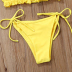 Folds Bikini Women Swimwear Bathing Suit Women's Ruffle Tie Side Bikini Set High Cut Strapless Padded Solid Bathing Suit Bikini Micro Swimsuit Female Push up Two-Piece Suit Summer Stevvex