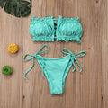 Folds Bikini Women Swimwear Bathing Suit Women's Ruffle Tie Side Bikini Set High Cut Strapless Padded Solid Bathing Suit Bikini Micro Swimsuit Female Push up Two-Piece Suit Summer Stevvex