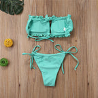 Folds Bikini Women Swimwear Bathing Suit Women's Ruffle Tie Side Bikini Set High Cut Strapless Padded Solid Bathing Suit Bikini Micro Swimsuit Female Push up Two-Piece Suit Summer Stevvex